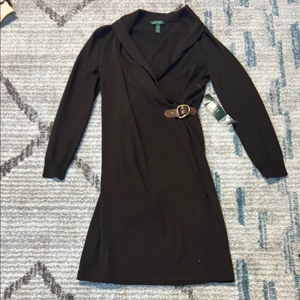 Lauren by Ralph Lauren Brown Wool Sweater Knit Dress M